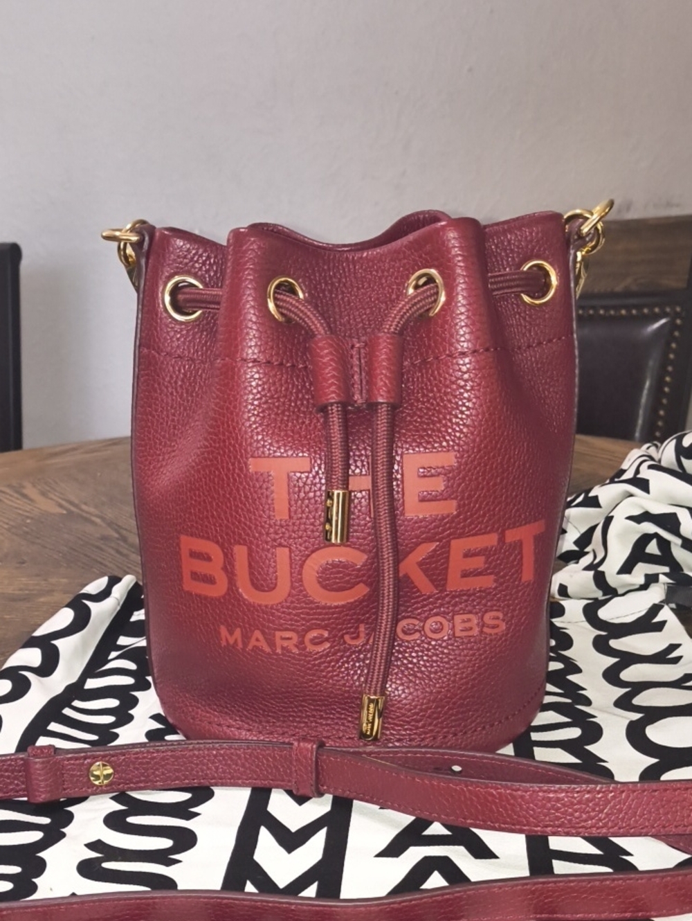 Marc Jacobs Cherry Leather 'The Bucket' Drawstring Crossbody